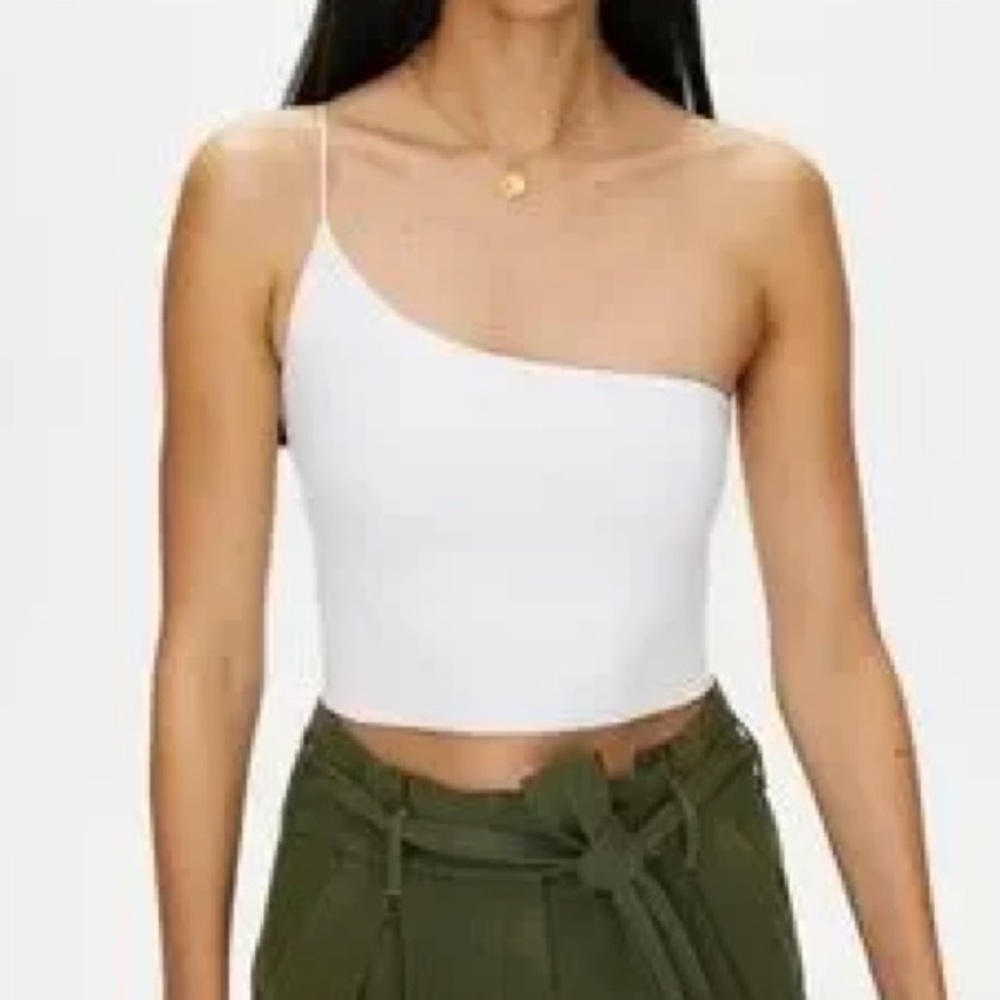 EUC Aritzia Wilfred free one shoulder spaghetti strap crop top in black